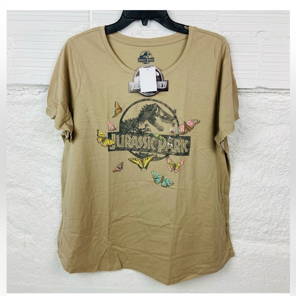 Jurassic Park Women's Short Sleeve Tee - Khaki with Butterfly Logo